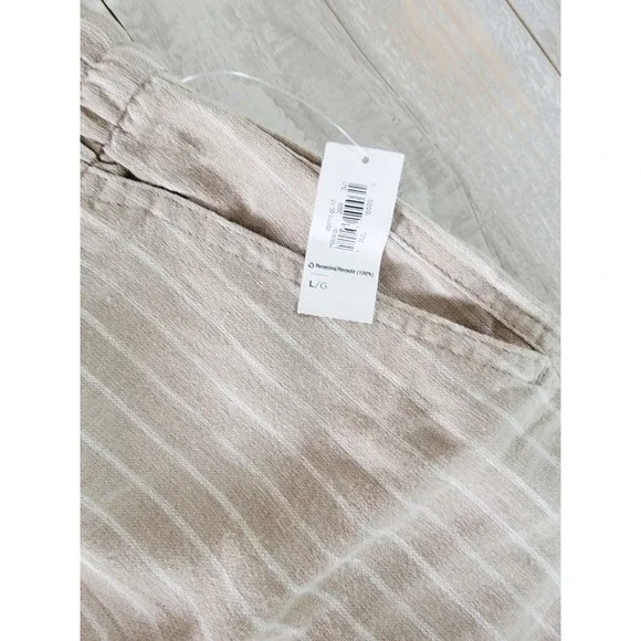 Old Navy L Womens Tan White Striped Linen Blend Pull On Shorts Mid Rise NWT - Picture 9 of 11